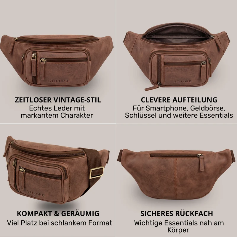 "Greg" Bauchtasche / Gürteltasche Echtes Leder für Damen Herren Groß