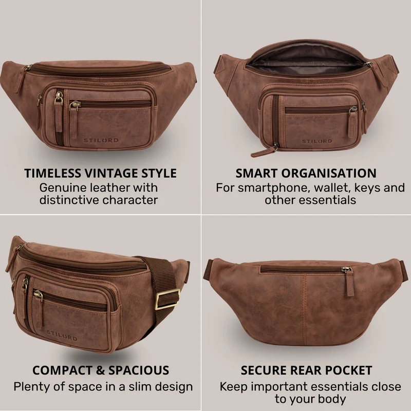 "Greg" Bauchtasche / Gürteltasche Echtes Leder für Damen Herren Groß