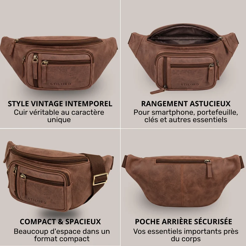 "Greg" Bauchtasche / Gürteltasche Echtes Leder für Damen Herren Groß