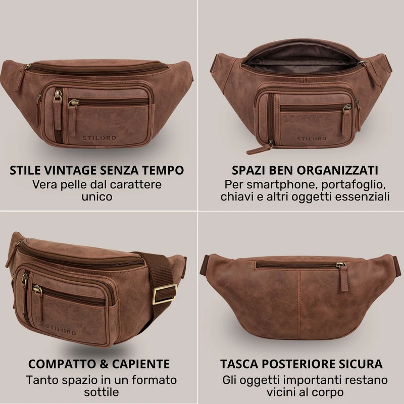 "Greg" Bauchtasche / Gürteltasche Echtes Leder für Damen Herren Groß