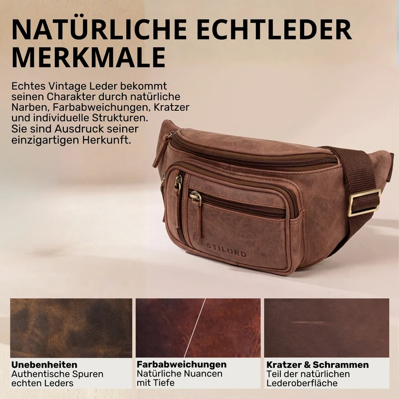 "Greg" Bauchtasche / Gürteltasche Echtes Leder für Damen Herren Groß