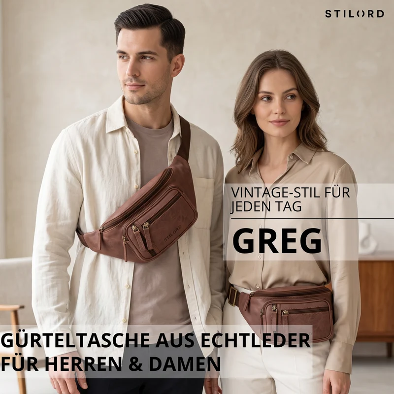 "Greg" Bauchtasche / Gürteltasche Echtes Leder für Damen Herren Groß