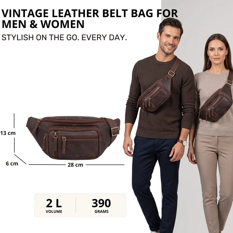 "Greg" Bauchtasche / Gürteltasche Echtes Leder für Damen Herren Groß