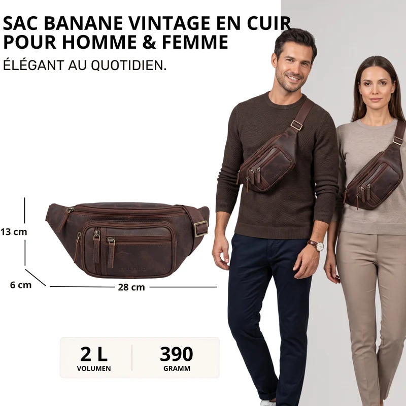 "Greg" Bauchtasche / Gürteltasche Echtes Leder für Damen Herren Groß