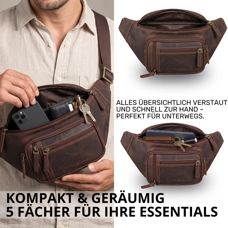 "Greg" Bauchtasche / Gürteltasche Echtes Leder für Damen Herren Groß