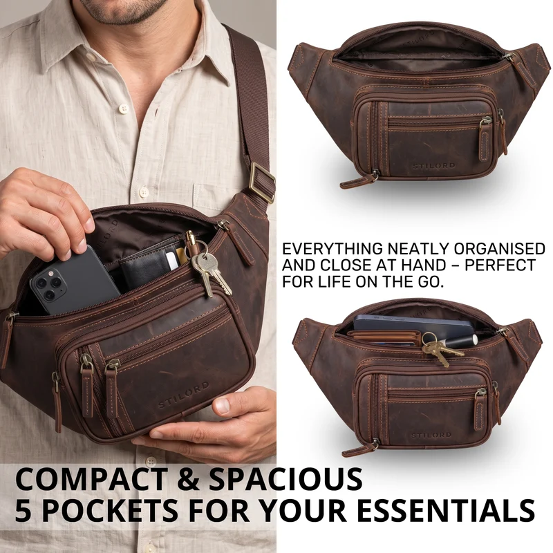 "Greg" Bauchtasche / Gürteltasche Echtes Leder für Damen Herren Groß