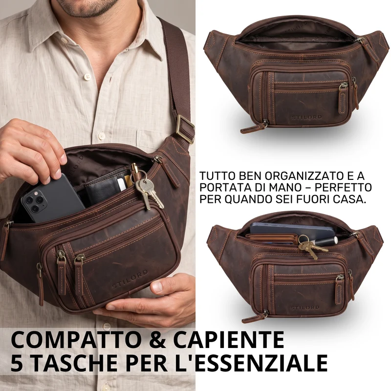 "Greg" Bauchtasche / Gürteltasche Echtes Leder für Damen Herren Groß