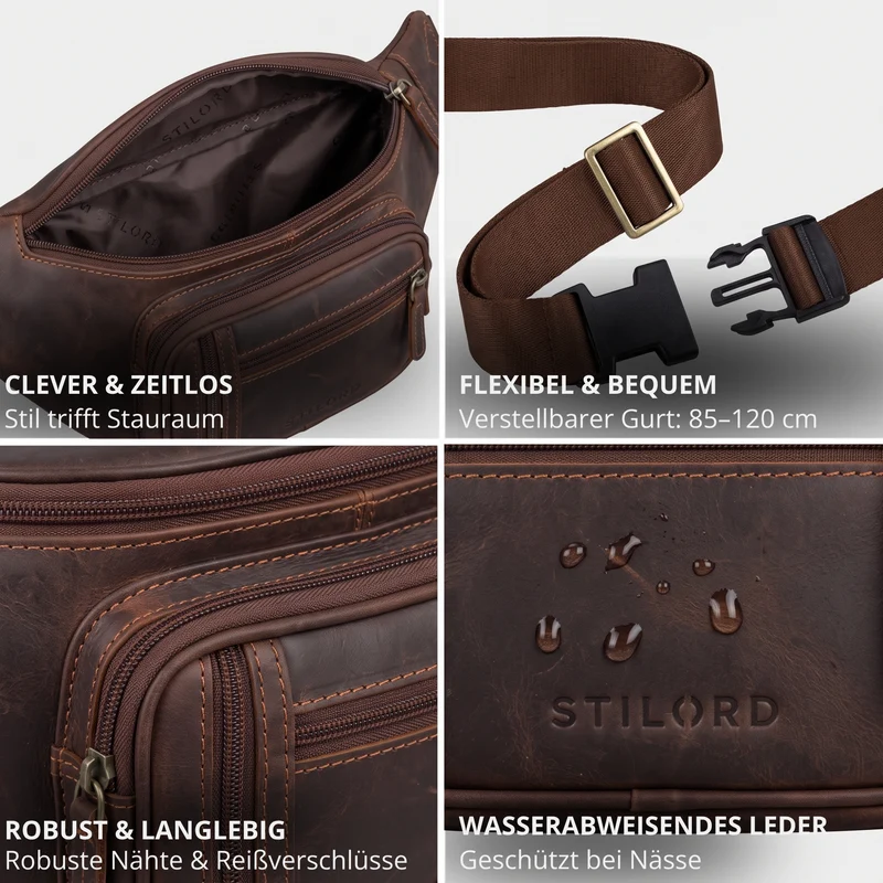 "Greg" Bauchtasche / Gürteltasche Echtes Leder für Damen Herren Groß
