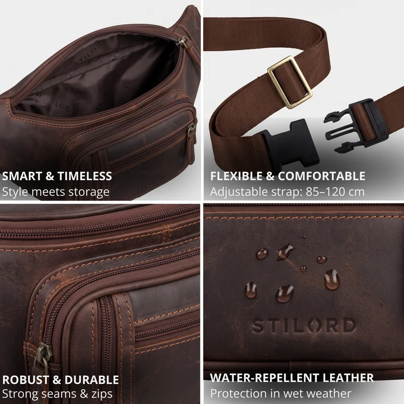 "Greg" Bauchtasche / Gürteltasche Echtes Leder für Damen Herren Groß