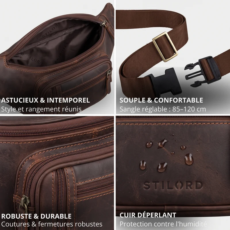 "Greg" Bauchtasche / Gürteltasche Echtes Leder für Damen Herren Groß