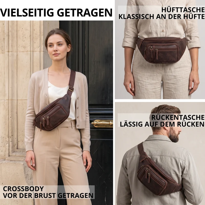 "Greg" Bauchtasche / Gürteltasche Echtes Leder für Damen Herren Groß