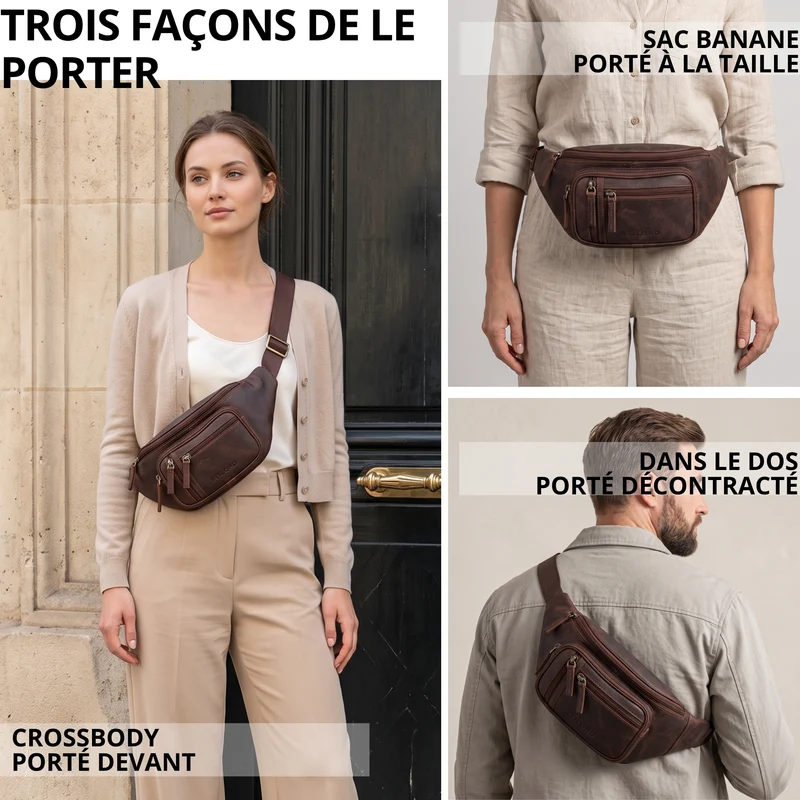 "Greg" Bauchtasche / Gürteltasche Echtes Leder für Damen Herren Groß