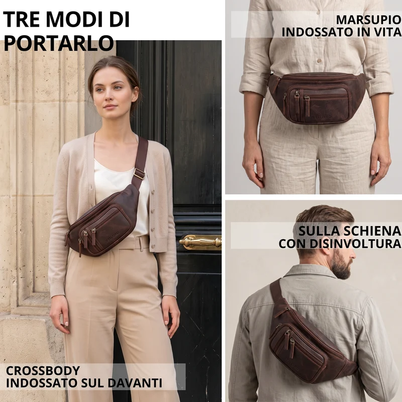 "Greg" Bauchtasche / Gürteltasche Echtes Leder für Damen Herren Groß