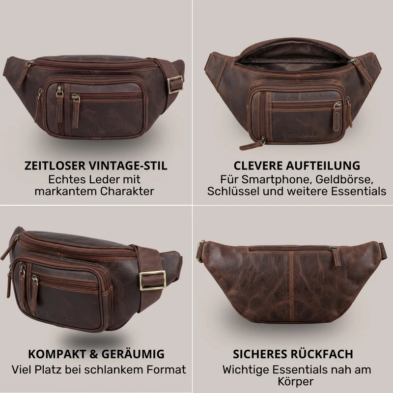 "Greg" Bauchtasche / Gürteltasche Echtes Leder für Damen Herren Groß