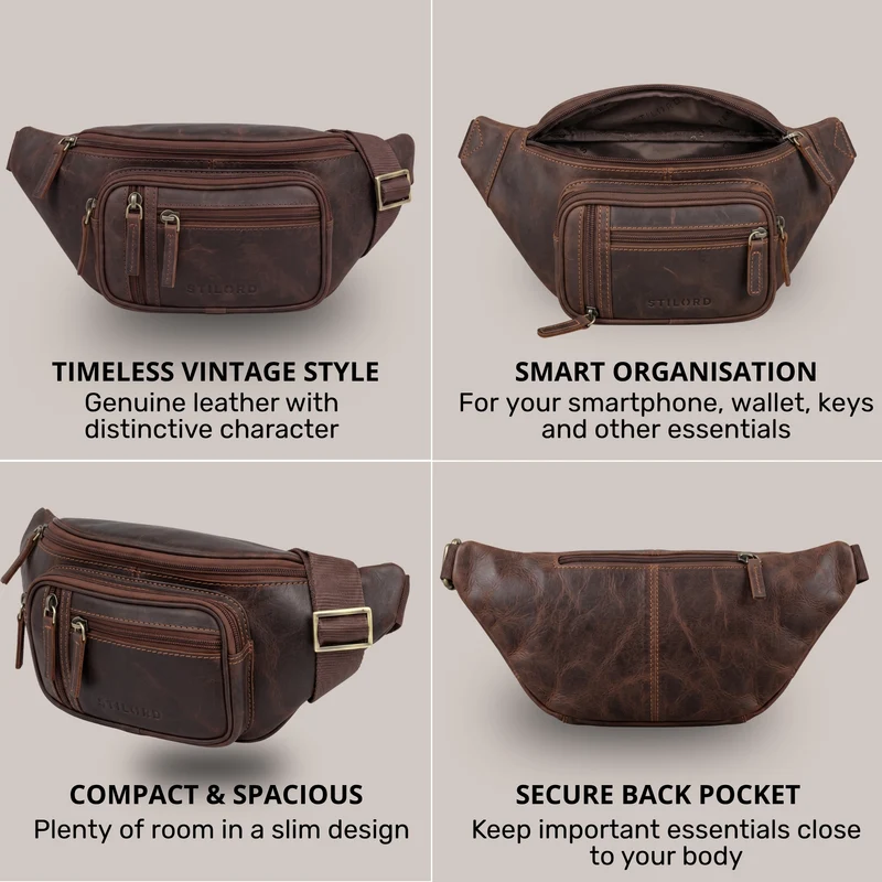 "Greg" Bauchtasche / Gürteltasche Echtes Leder für Damen Herren Groß