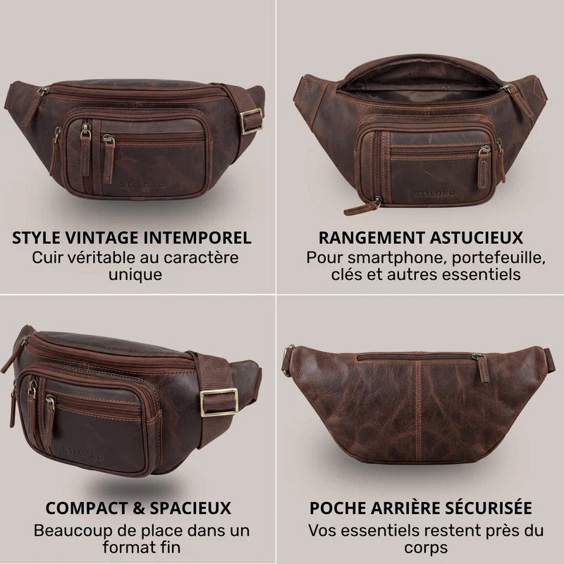 "Greg" Bauchtasche / Gürteltasche Echtes Leder für Damen Herren Groß