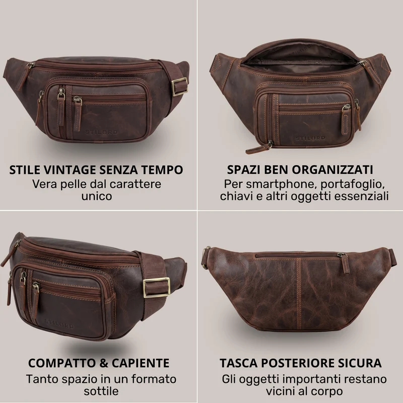 "Greg" Bauchtasche / Gürteltasche Echtes Leder für Damen Herren Groß