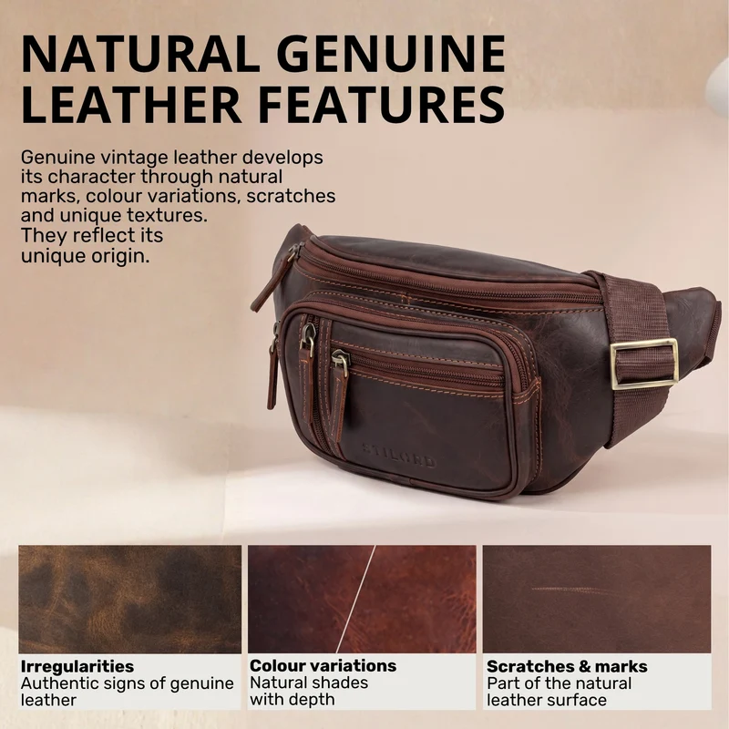 "Greg" Bauchtasche / Gürteltasche Echtes Leder für Damen Herren Groß