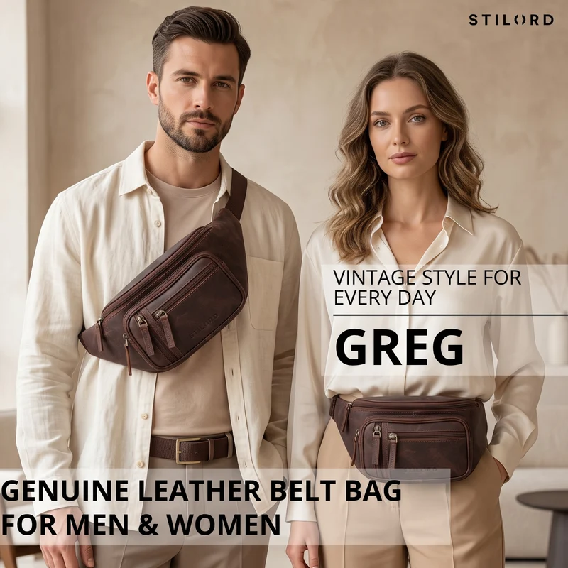 "Greg" Bauchtasche / Gürteltasche Echtes Leder für Damen Herren Groß