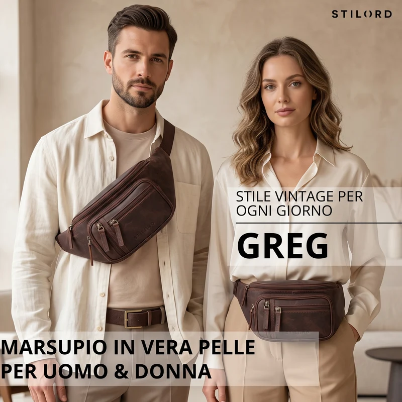 "Greg" Bauchtasche / Gürteltasche Echtes Leder für Damen Herren Groß