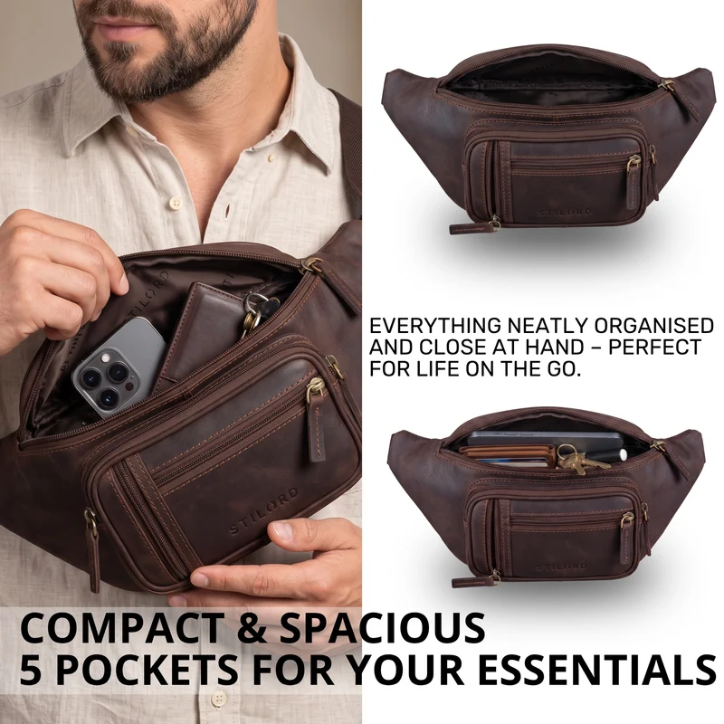 "Greg" Bauchtasche / Gürteltasche Echtes Leder für Damen Herren Groß