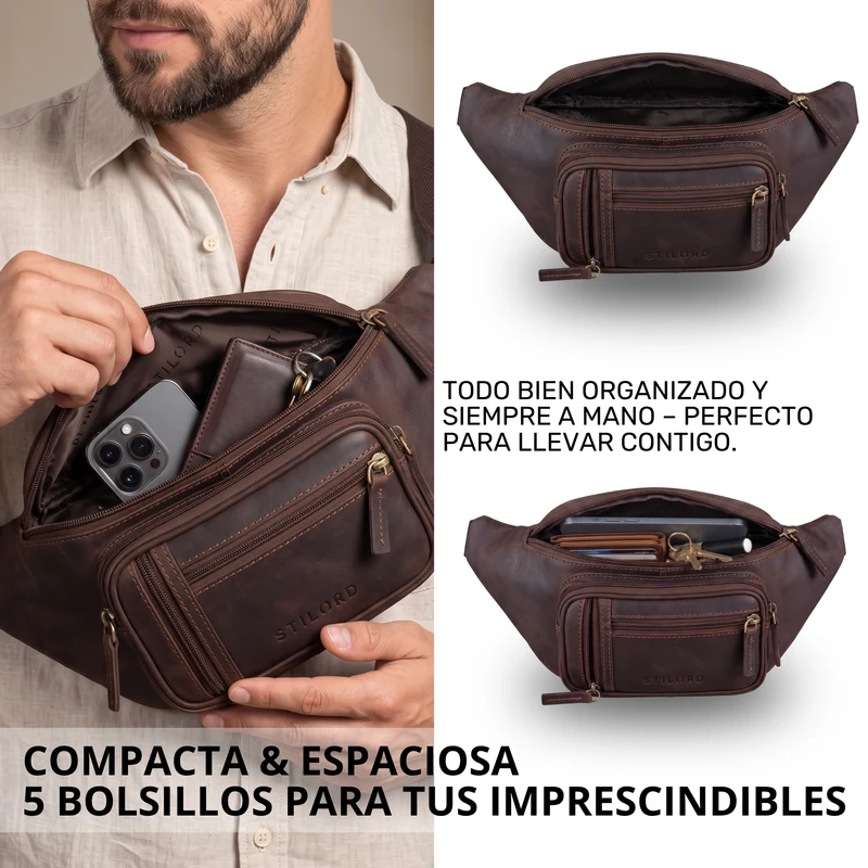 "Greg" Bauchtasche / Gürteltasche Echtes Leder für Damen Herren Groß
