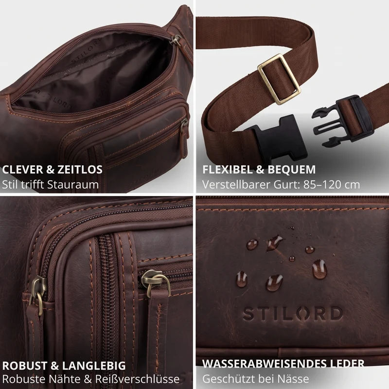 "Greg" Bauchtasche / Gürteltasche Echtes Leder für Damen Herren Groß