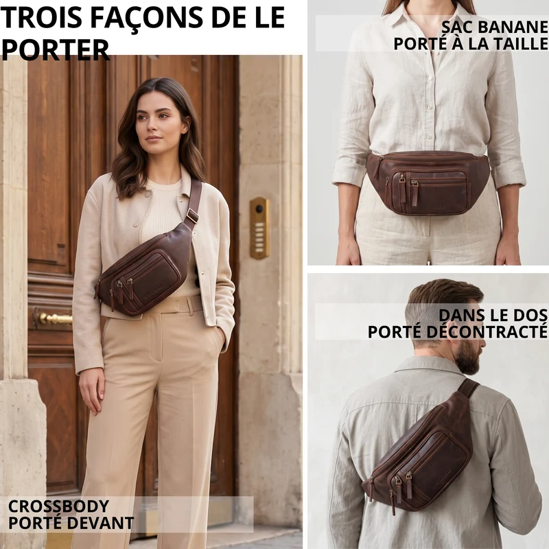 "Greg" Bauchtasche / Gürteltasche Echtes Leder für Damen Herren Groß