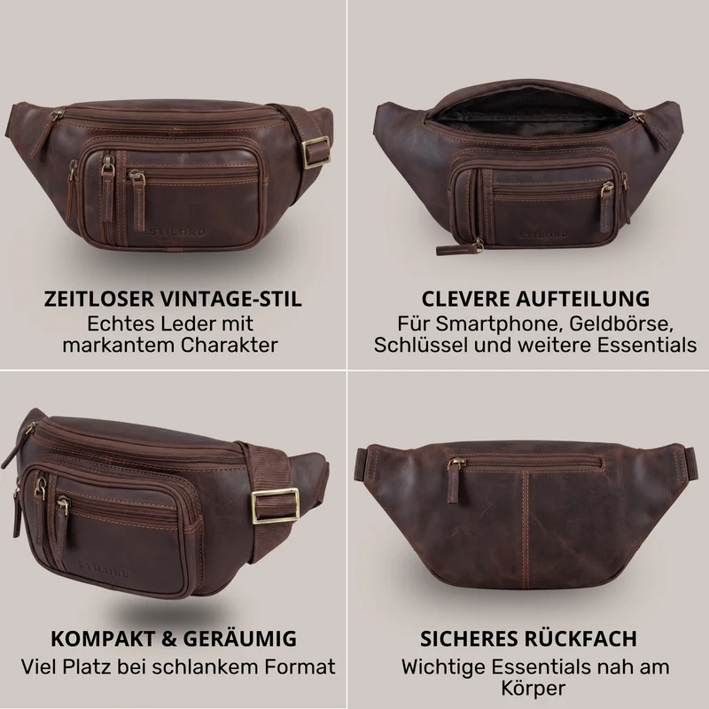 "Greg" Bauchtasche / Gürteltasche Echtes Leder für Damen Herren Groß