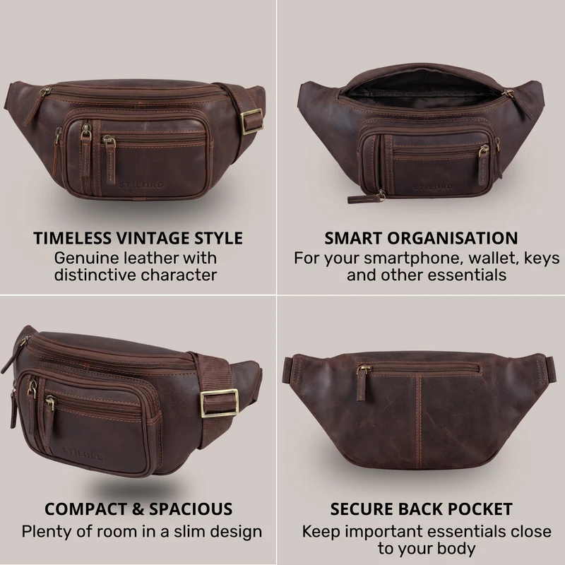 "Greg" Bauchtasche / Gürteltasche Echtes Leder für Damen Herren Groß