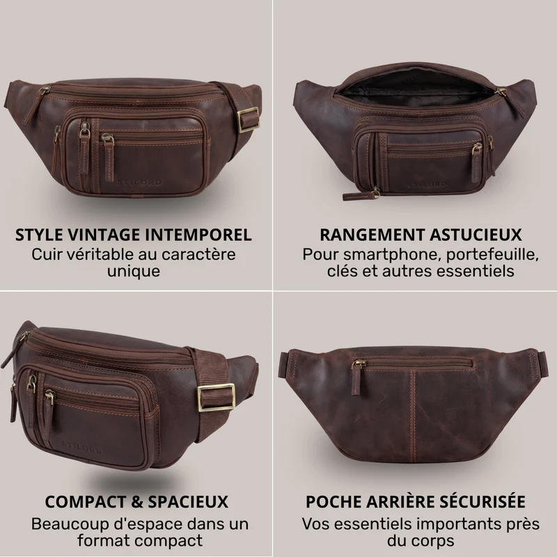 "Greg" Bauchtasche / Gürteltasche Echtes Leder für Damen Herren Groß