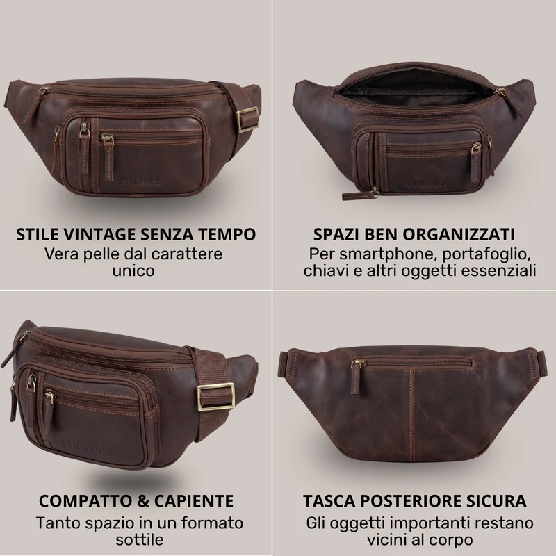 "Greg" Bauchtasche / Gürteltasche Echtes Leder für Damen Herren Groß