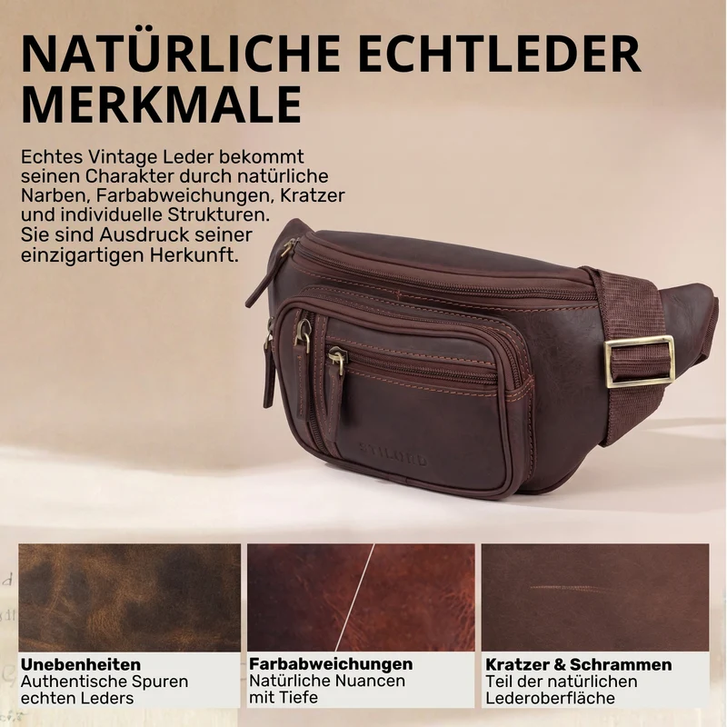 "Greg" Bauchtasche / Gürteltasche Echtes Leder für Damen Herren Groß