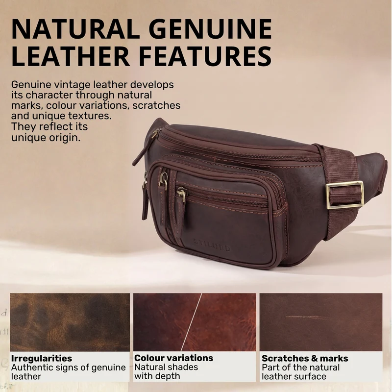"Greg" Bauchtasche / Gürteltasche Echtes Leder für Damen Herren Groß