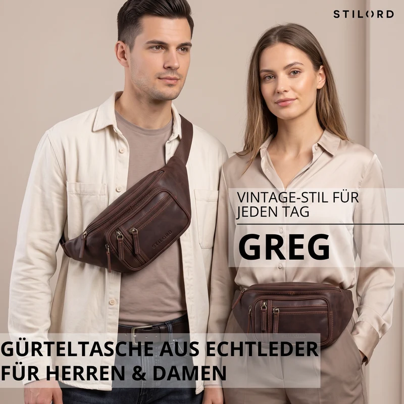 "Greg" Bauchtasche / Gürteltasche Echtes Leder für Damen Herren Groß