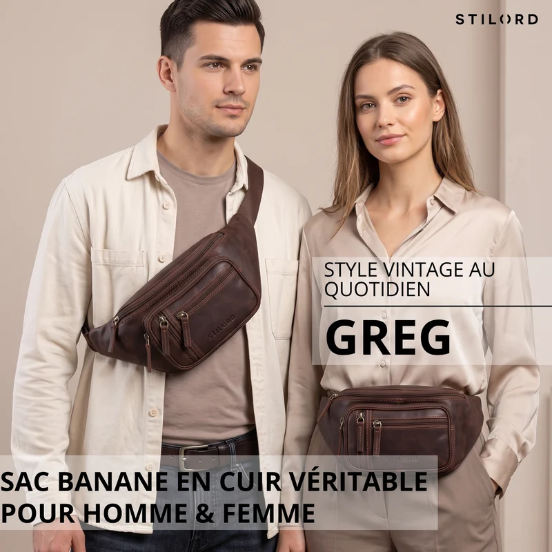 "Greg" Bauchtasche / Gürteltasche Echtes Leder für Damen Herren Groß