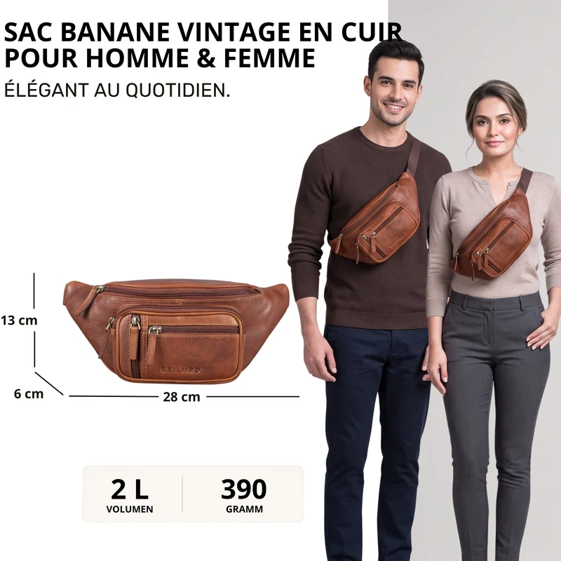 "Greg" Bauchtasche / Gürteltasche Echtes Leder für Damen Herren Groß