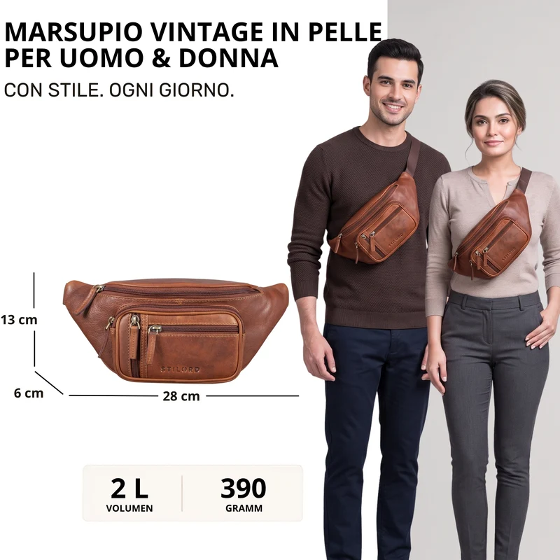 "Greg" Bauchtasche / Gürteltasche Echtes Leder für Damen Herren Groß