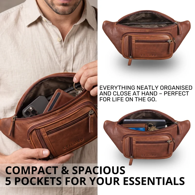 "Greg" Bauchtasche / Gürteltasche Echtes Leder für Damen Herren Groß