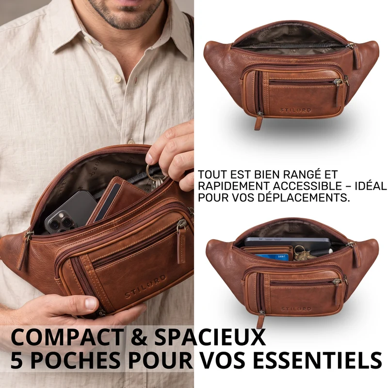"Greg" Bauchtasche / Gürteltasche Echtes Leder für Damen Herren Groß