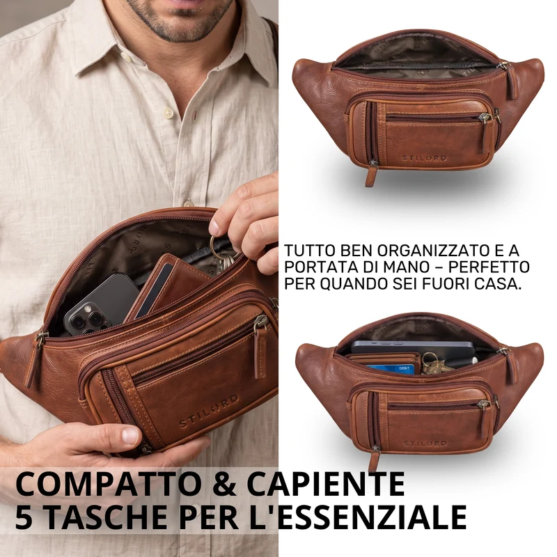 "Greg" Bauchtasche / Gürteltasche Echtes Leder für Damen Herren Groß