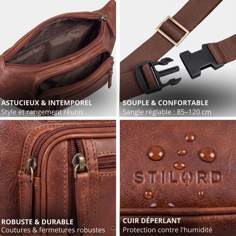 "Greg" Bauchtasche / Gürteltasche Echtes Leder für Damen Herren Groß