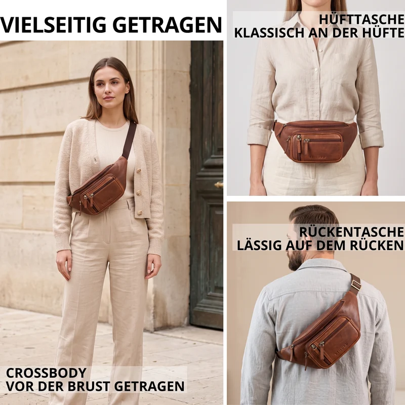 "Greg" Bauchtasche / Gürteltasche Echtes Leder für Damen Herren Groß