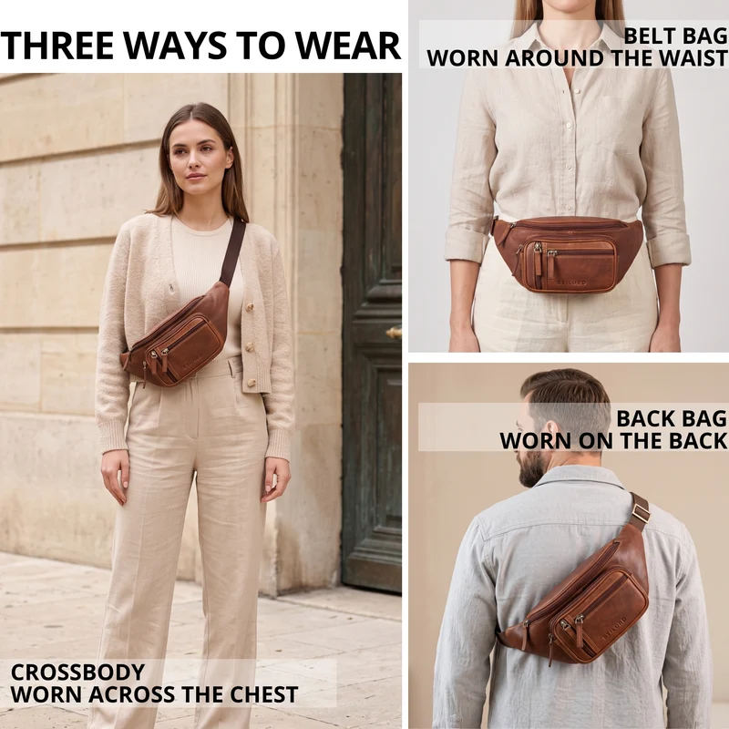 "Greg" Bauchtasche / Gürteltasche Echtes Leder für Damen Herren Groß