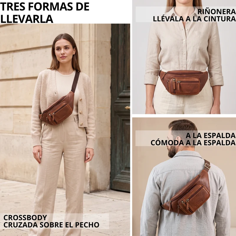 "Greg" Bauchtasche / Gürteltasche Echtes Leder für Damen Herren Groß