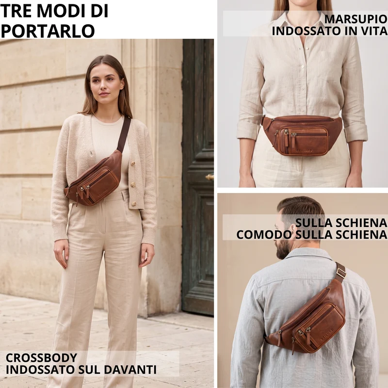 "Greg" Bauchtasche / Gürteltasche Echtes Leder für Damen Herren Groß