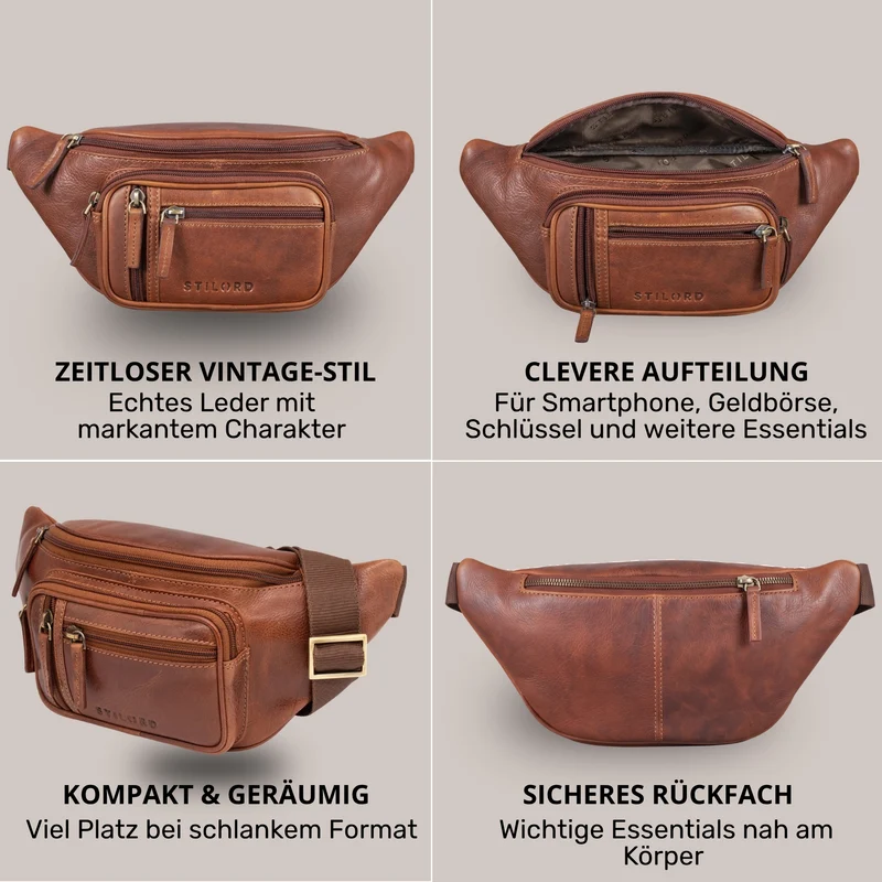 "Greg" Bauchtasche / Gürteltasche Echtes Leder für Damen Herren Groß