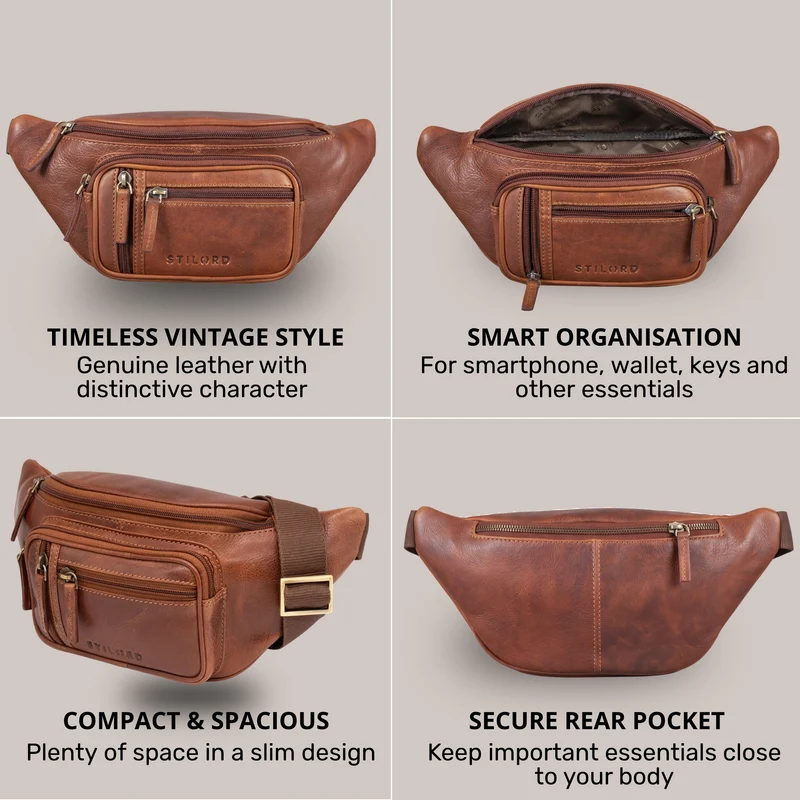 "Greg" Bauchtasche / Gürteltasche Echtes Leder für Damen Herren Groß