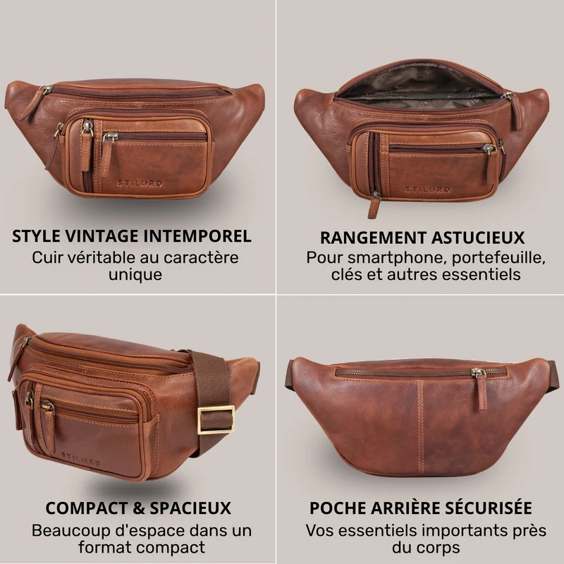 "Greg" Bauchtasche / Gürteltasche Echtes Leder für Damen Herren Groß