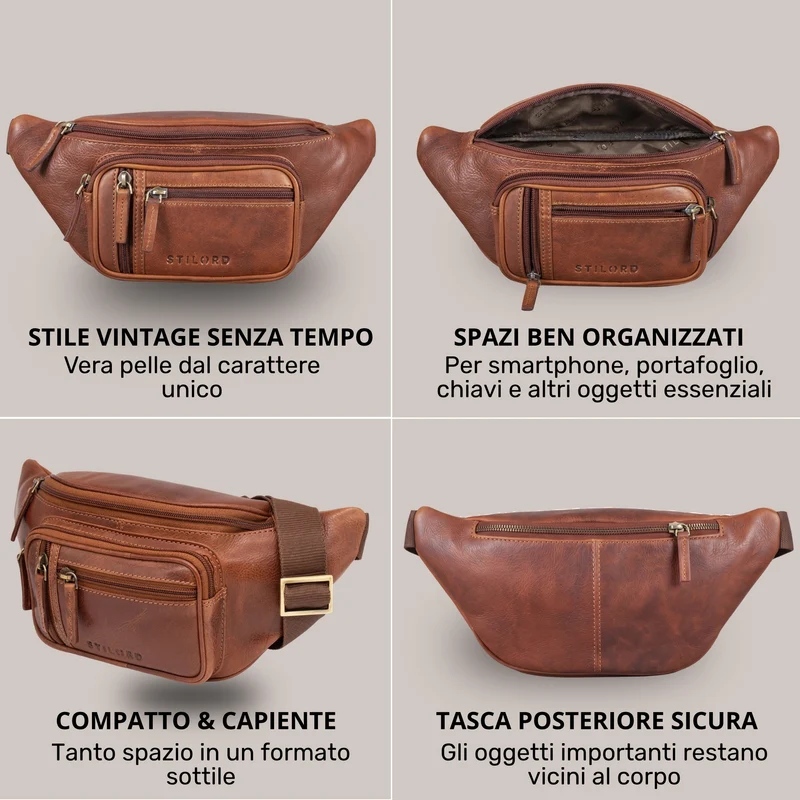 "Greg" Bauchtasche / Gürteltasche Echtes Leder für Damen Herren Groß